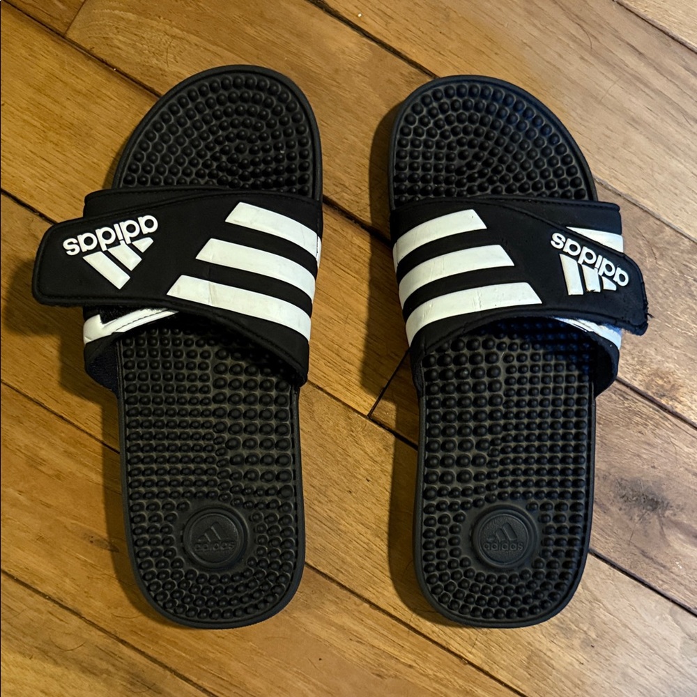 Adidas Kids Black and White Slide Sandals